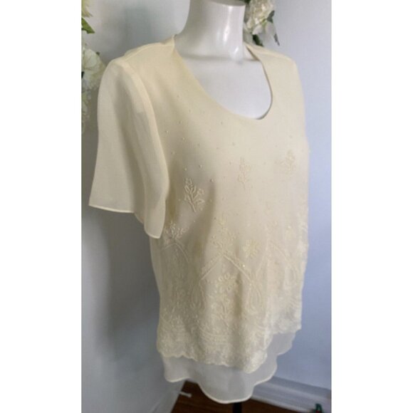 Vintage Top Choice Fashion Beaded Embellished Ivory Blouse Tag Sz XXL Fits L USA - Picture 10 of 16